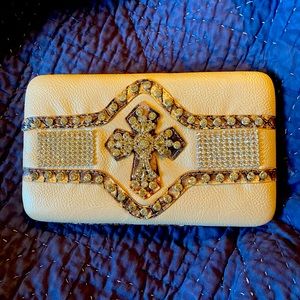 Cream colored western clutch with sparkly front.